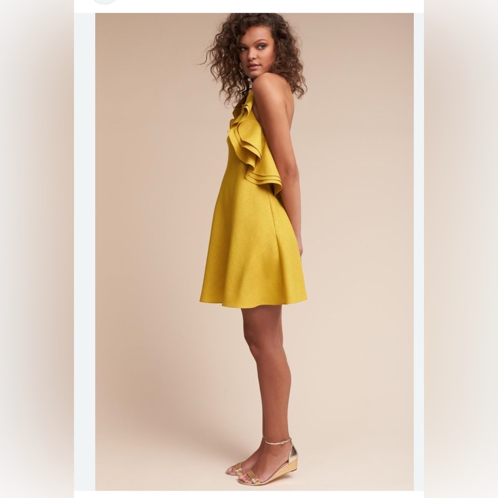 Badgley Mischka yellow ruffle mini dress 6